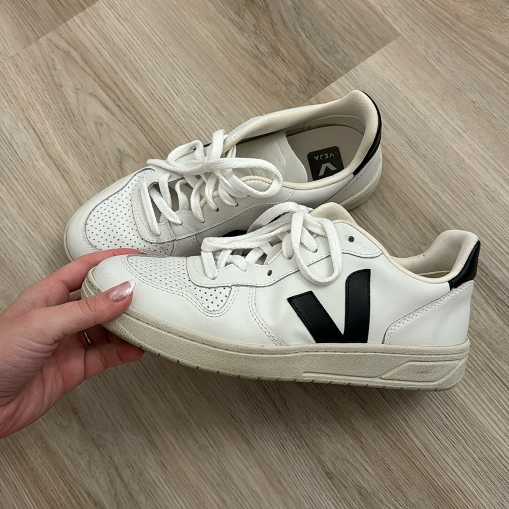 Veja White Sneakers with Black V Logo
